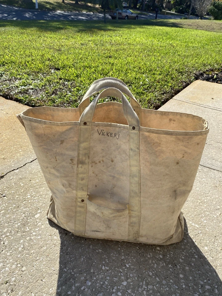 Vintage Heavy Duty Coal Bag Canvas Rivets Work LINEMAN Utility 1950s Stencil - Image 1 of 4