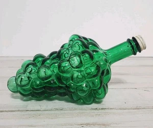 Vintage Green Glass Grapes Bunch Shaped Green Metal Cap Decanter Bottle - Picture 1 of 8