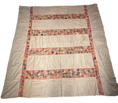 "Colcha de retazos grandes vintage parches pequeños rosa americano temprano aproximadamente 79x80""" Foto 1 de 4