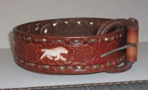 Cindilo Brown Cowhide Leather Belt Size 34 Hand-Tooled Cowboy Western Men Womens - Picture 1 of 8