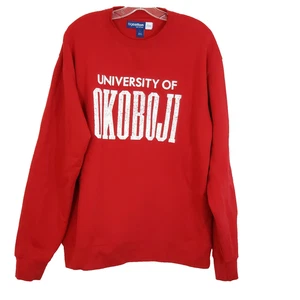 Vtg Y2K University Of Okoboji Sweatshirt Crew Neck Gear Big Cotton Red Size L - Picture 1 of 7