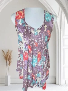 American Rag Cie Bluse Gr. S Knopfleiste mehrfarbig Blumen Biesen U-Ausschnitt - Bild 1 von 7