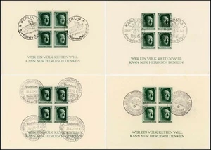 GERMANY 3rd REICH 1937 CULTURE FUND 4 SHEETS ..DIFF.SPECIAL PMKS 2 PERF 2 IMPERF - Picture 1 of 9