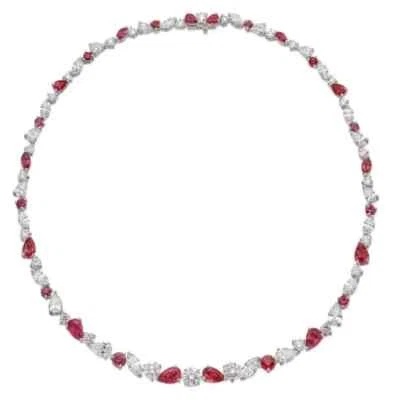 Collar Tenis Fiesta 28 Ct Pera Simulado Rojo Rubí 14k Chapado en Oro Blanco Foto 1 de 4