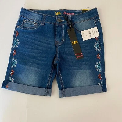 Bermudas Lee Girl Talla 10 Azul Bordado Super Elástico Cintura Ajustable  Foto 1 de 4
