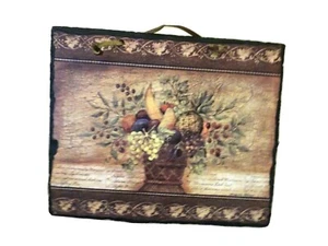 PIZARRA COLGANTE DE PARED-CORREA DE CUERO-CESTA DE FRUTAS-10" X 12"-TONOS TIERRA-FRANCÉS - Imagen 1 de 5