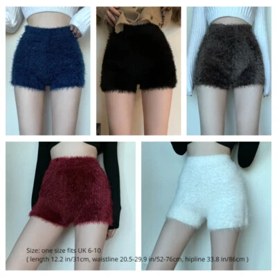 Lady Faux Mohair Shorts Fluffy Furry High Waist Soft Hot Pant Party Clubwear - Image 1 of 4