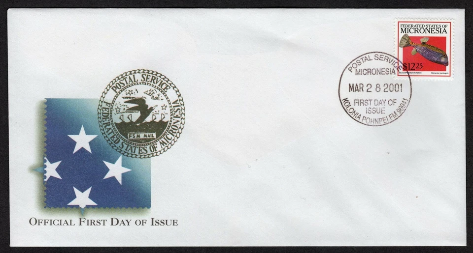 MICRONESIA, SCOTT # 429, FDC COVER - HIGH DENOMINATION $12.25 FISH YEAR 2001 - Image 1 of 1