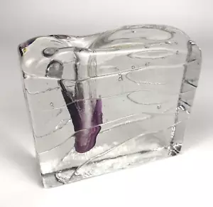 Vintage Solifleur ICE BLOCK GLASS BUD VASE Purple/Clear Modern Art Glass - Picture 1 of 12