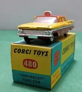 Vintage - CHEVROLET Impala Taxi Cab  -  Corgi Toys 480 Gt. Britain 1965  - MIB - Foto 1 di 6