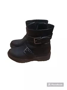 Botas para mujer talla 6.5 de cuero negro inspiradas en motocicletas Nordstrom con hebilla plateada - Imagen 1 de 7