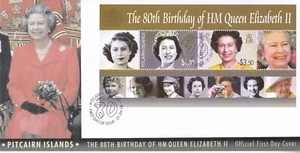 PITCAIRN ISLANDS FDC 2006 80TH BIRTHDAY QUEEN ELIZABETH II STAMP SHEET - Picture 1 of 1