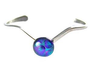 Brazalete de Vidrio Dicroico Puño en V AJUSTABLE VERDE ESMERALDA Burbujas Redondas 1/2" 12 mm - Imagen 1 de 4