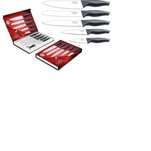 SET COLTELLI DA CUCINA 5 PEZZI IN ACCIAIO TAGLIA PANE CARNE VERDURE PELAPATATE - Foto 1 di 1