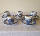 Antique 5 x Burleighware Coffee Cans with Saucers Willow Pattern Blue &amp; White