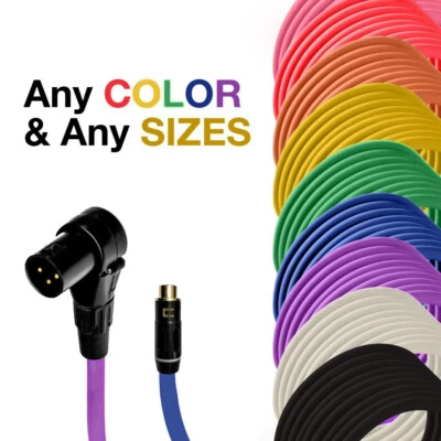 Right Angle 3Pin XLR Male - RCA Female Unbalanced Mono Cable Custom Length Color - Image 1 of 4