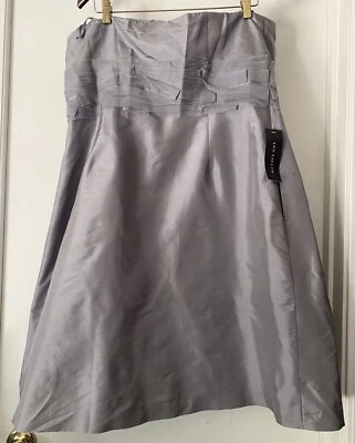 NUEVO CON ETIQUETAS VESTIDO FORMAL ANN TAYLOR SEDA GRIS SIN TIRANTES FORRADO Baile de graduación Dama de honor Para mujeres 18 Foto 1 de 4