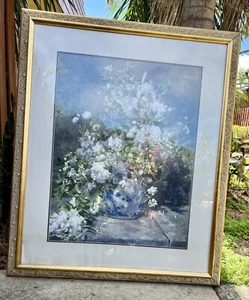 Large 36”x44” Renoir Grande Vase Di Fiori Spring Flower Painting Gold Frame - Picture 1 of 11