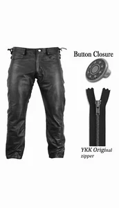 Men's Waist Side Short Laces GENUINE COW LEATHER Black Jean Pants - Picture 1 of 3