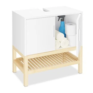 Meuble sous lavabo 2 Compartiments HLP 605x60x33 cm MDF et Bambou Salle de B... - Picture 1 of 6