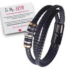 To My Son ' Love You Forever ' Leather Braided Bracelet Wristband with Gift Car@