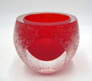 Vintage Murano Mandruzatto Sommerso Cherry Red Clear Glass Textured Vase Votive - Picture 1 of 5