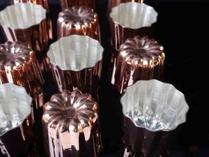Copper Cupcake Mold Set Of 10, Solid Copper, French Copper Canele Mold, - Picture 1 of 9