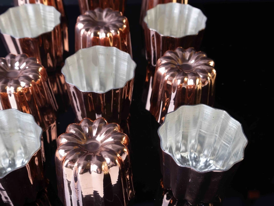 Copper Cupcake Mold Set Of 10, Solid Copper, French Copper Canele Mold, - Image 1 of 4