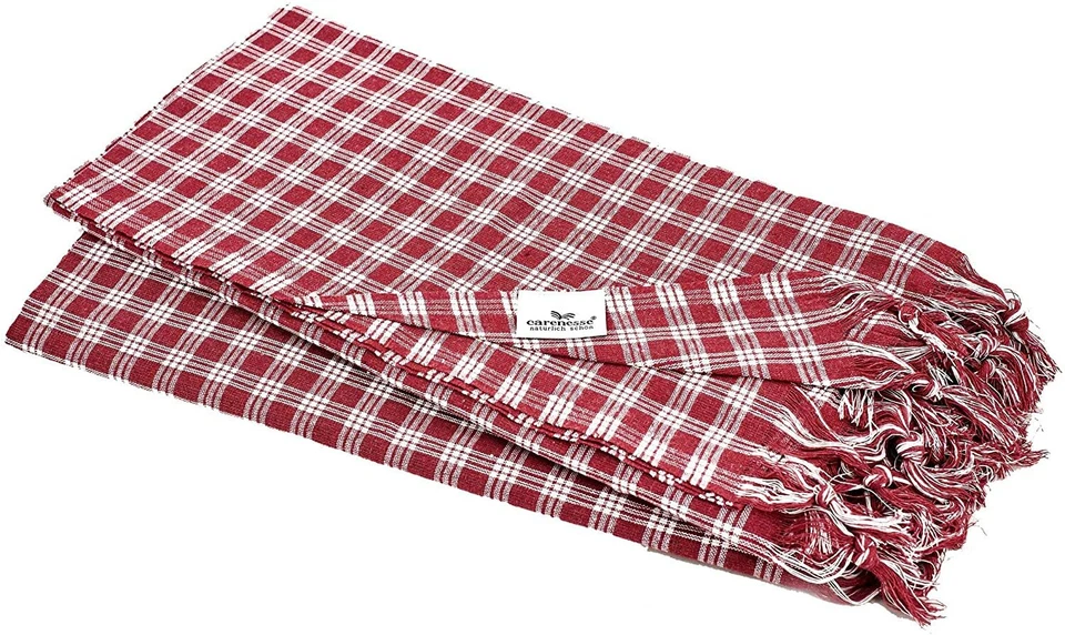 2 x Pestemal loincloth hammam towel sauna towel beach towel check burgundy  - Image 1 of 4