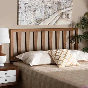 Modern Slat Headboard Full Engineered Wood Ash Walnut Contemporary Bed - Picture 1 of 4