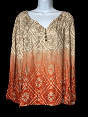 Ariat женщины длинным рукавом блузка маленький оранжевый желтовато-коричневый печать Western ковбой - Изображение 1 из 4