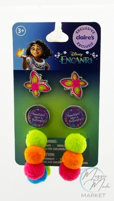 Nuevo Juego de 3 Pares de Pendientes Colgantes Claire's Disney Encanto Mariposa Pom Pom Foto 1 de 3