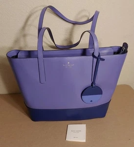 Kate Spade Briel Large Tote Leather Shoulder Bag Periwinkle Twilight Blue - Picture 1 of 14