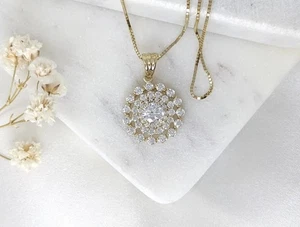 1,89 ct runder VS/SI Lab Grown Diamant Damen Cluster Halskette 10 K Gelbgold - Bild 1 von 6