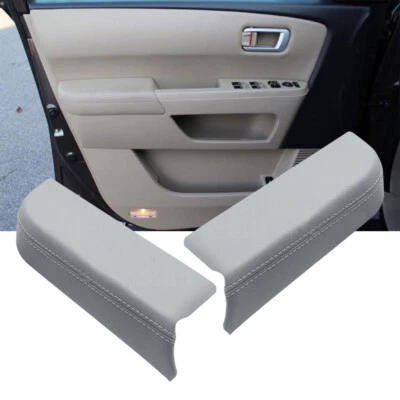 Fits 2009-2015 Honda Pilot Front Door Panels Leather Armrest Cover Skin Gray - Image 1 of 4