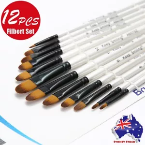 12Pcs Filbert Art Paint Brush Set Nylon Hair Watercolor Acrylic Oil Paint Brush - Picture 1 of 5