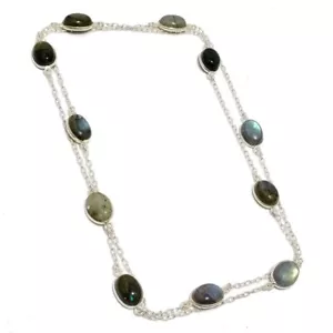 Collar de joyería de plata de ley 925 hecho a mano con piedras preciosas de labradorita de fuego tamaño 36" - Imagen 1 de 1