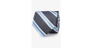 New $60 Men's Express Neck Tie Slim Skinny 100% Silk gray blue diagonal stripe - Picture 1 of 1