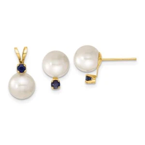 14K Solid Yellow Gold 7mm White Round Freshwater Cultured Pearl .30sa Blue ... - Picture 1 of 5