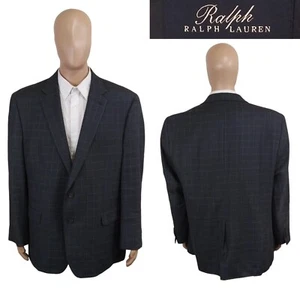 Ralph Lauren Two Button Blue Black Houndstooth Plaid Silk Wool Sport Coat 50R - Picture 1 of 10