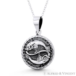 Collar colgante de la suerte con signo del zodiaco de Piscis el pez animal en plata de ley .925 - Imagen 1 de 1
