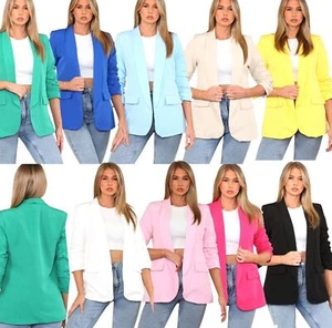 Damas Mangas Fruncidas Chaqueta Formal Prenda Blazer Cuello Informal Damas - Imagen 1 de 27
