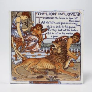 Mosaikfliese Co Walter Crane Arts & Crafts Löwe verliebt Keramikfliesenuntersetzer 6" - Bild 1 von 5