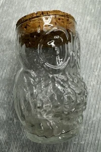 vintage LIBBEY 1970s Clear Glass 3D OWL figural candy nut JAR w/ cork lid - Picture 1 of 18
