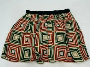 Vince Camuto Skirt Womens 14 Red Tan Green Geo Squares Full Flare Artsy Boho - Picture 1 of 4