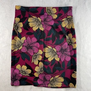 Worthington Pencil Straight Purple Skirt Women 20 Back Zip Pockets Office Floral - Picture 1 of 8