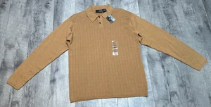 Vintage 90er J Ferrar Pullover Herren klein Polo braun Knopf Waffel Strick Retro neu mit Etikett - Bild 1 von 5