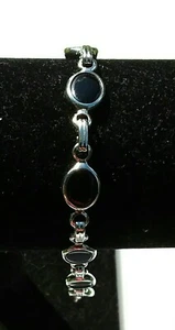 Silver stone Black Glass 7" Bracelet  - Picture 1 of 3