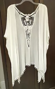 NWT Sonoma Swim Cover Up One Size Cream Gauze Crocheted Beach Pool Cruise Travel - Picture 1 of 13