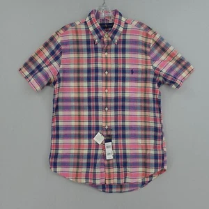 NWT Ralph Lauren Polo Indian Madras Shirt Men Small Pink Blue Plaid Short Sleeve - Picture 1 of 10